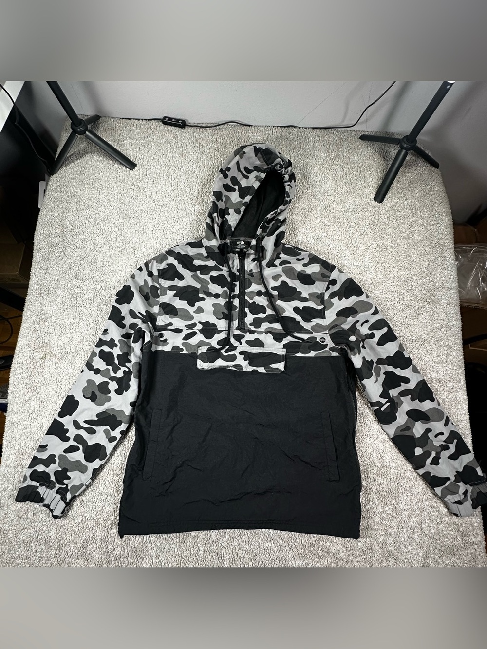 Gazzarrini Mens Camo Anorak Jacket Size M Medium 1/4 Zip Hooded Windbreaker